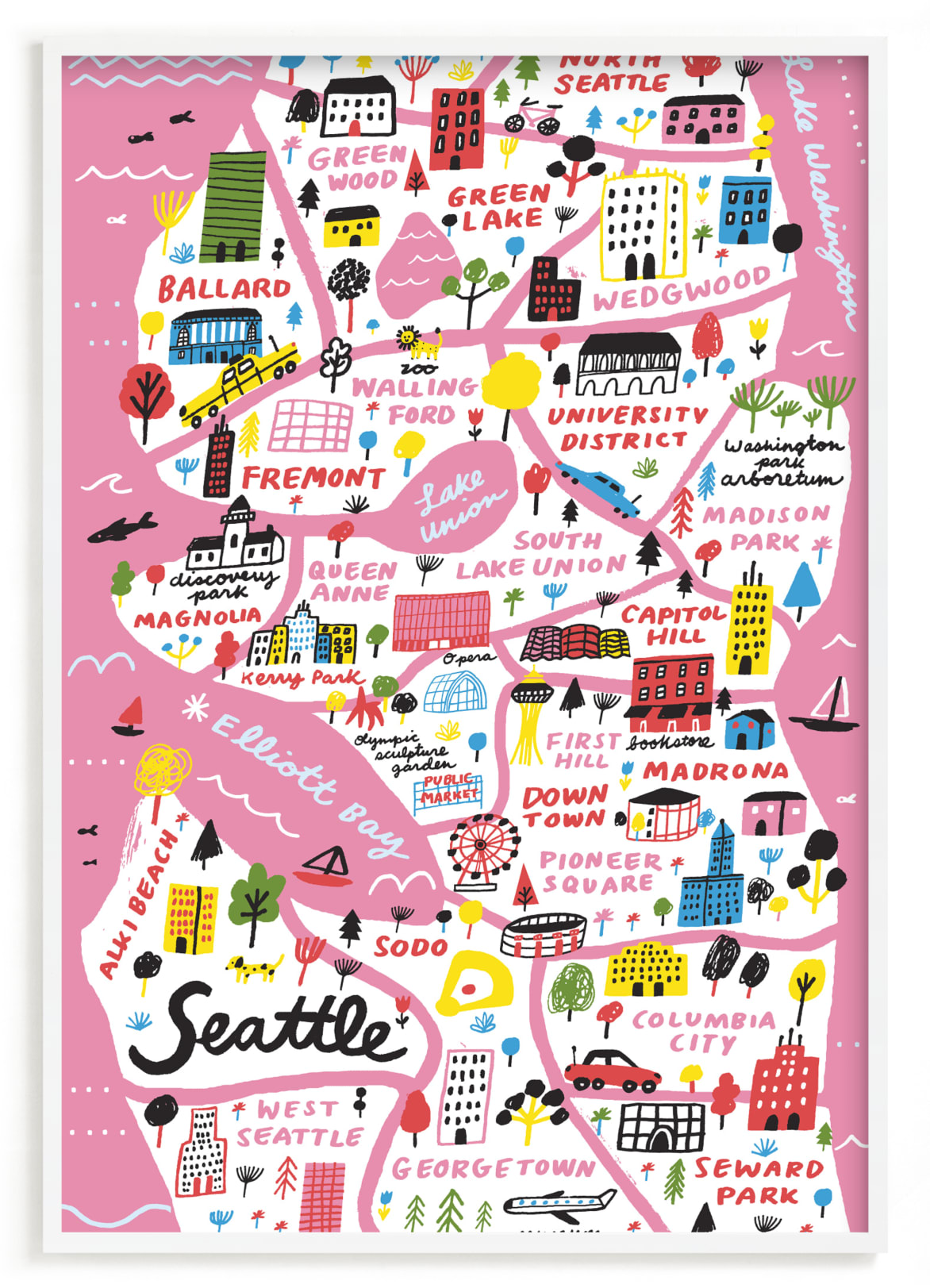 "I Love Seattle" - Limited Edition Art Print by Jordan Sondler in beautiful frame options and a variety of sizes.