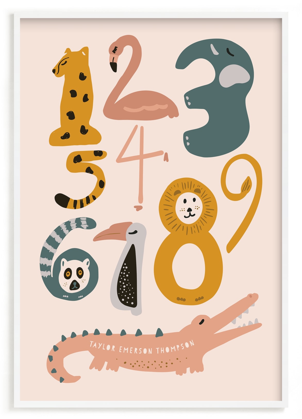 "Safari Friends Numerals" - Custom Open Edition Children's Art Print by Jenna Holcomb in beautiful frame options and a variety of sizes.