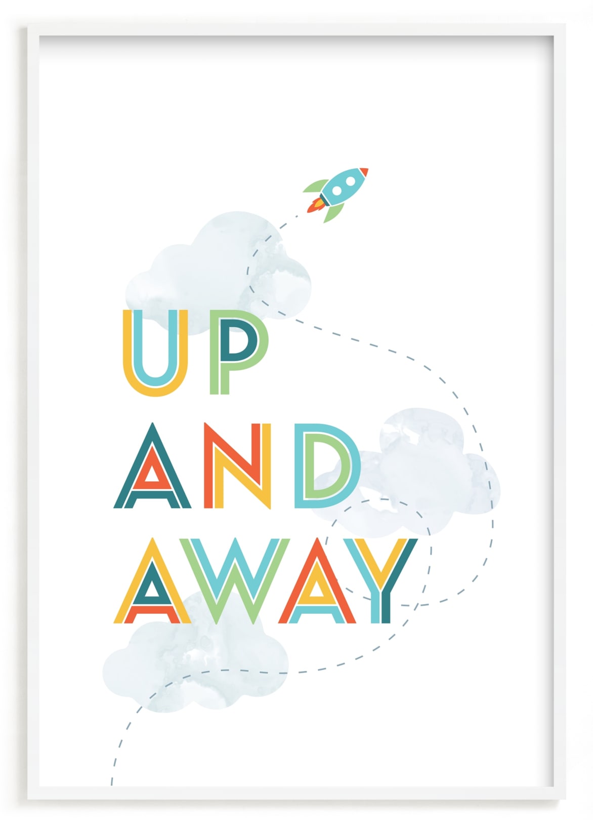"Up and away rocket" by Pixel and Hank in beautiful frame options and a variety of sizes.