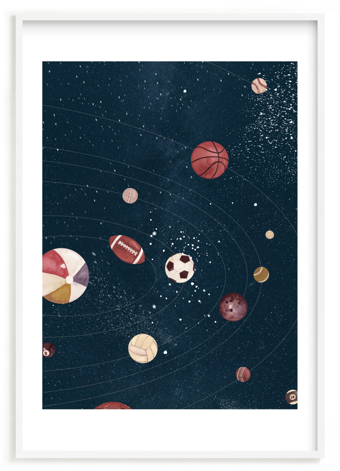 "Sports In Space" by Anna Joseph in beautiful frame options and a variety of sizes.