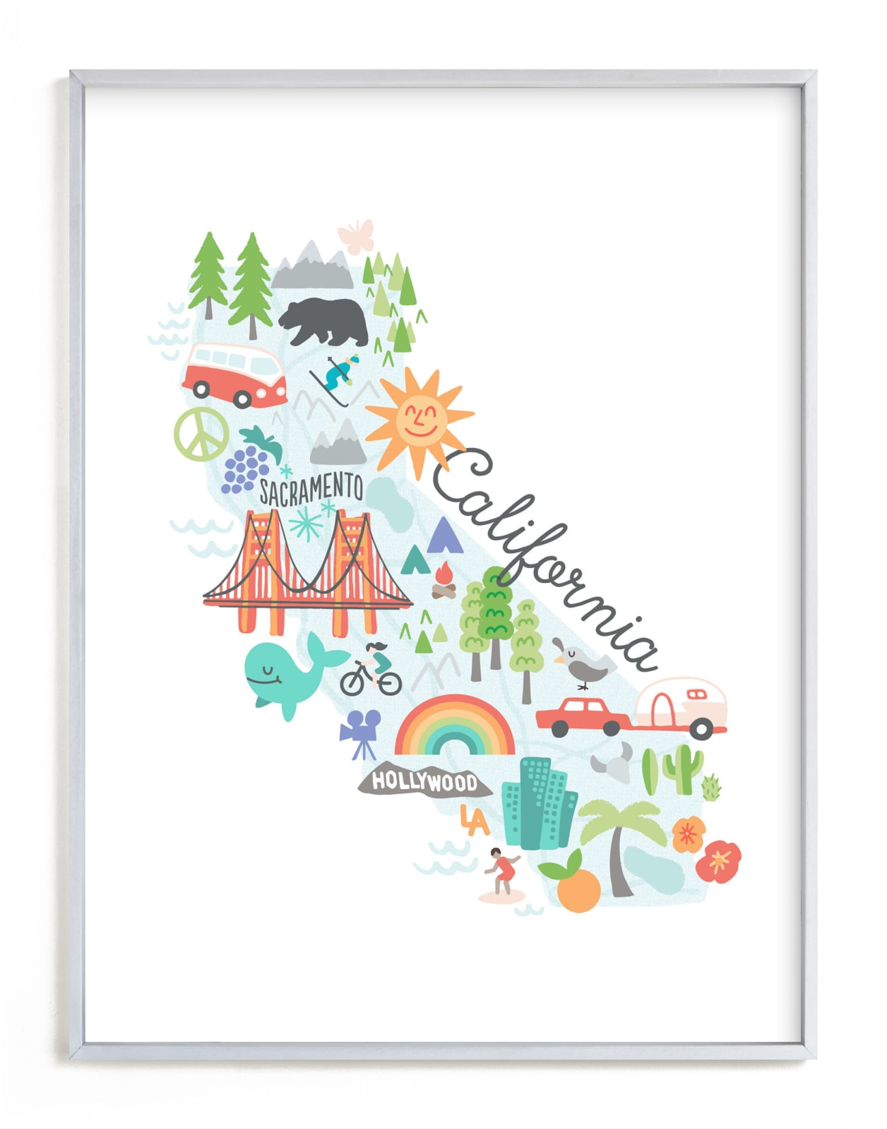 "California Kids Map" - Art Print by Jessie Steury in beautiful frame options and a variety of sizes.