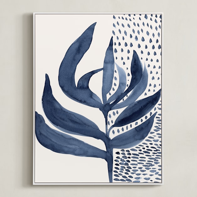 "Asymmetric balanced flower" - Art Print in Indigo AF by Bethania Lima - Framed Canvas