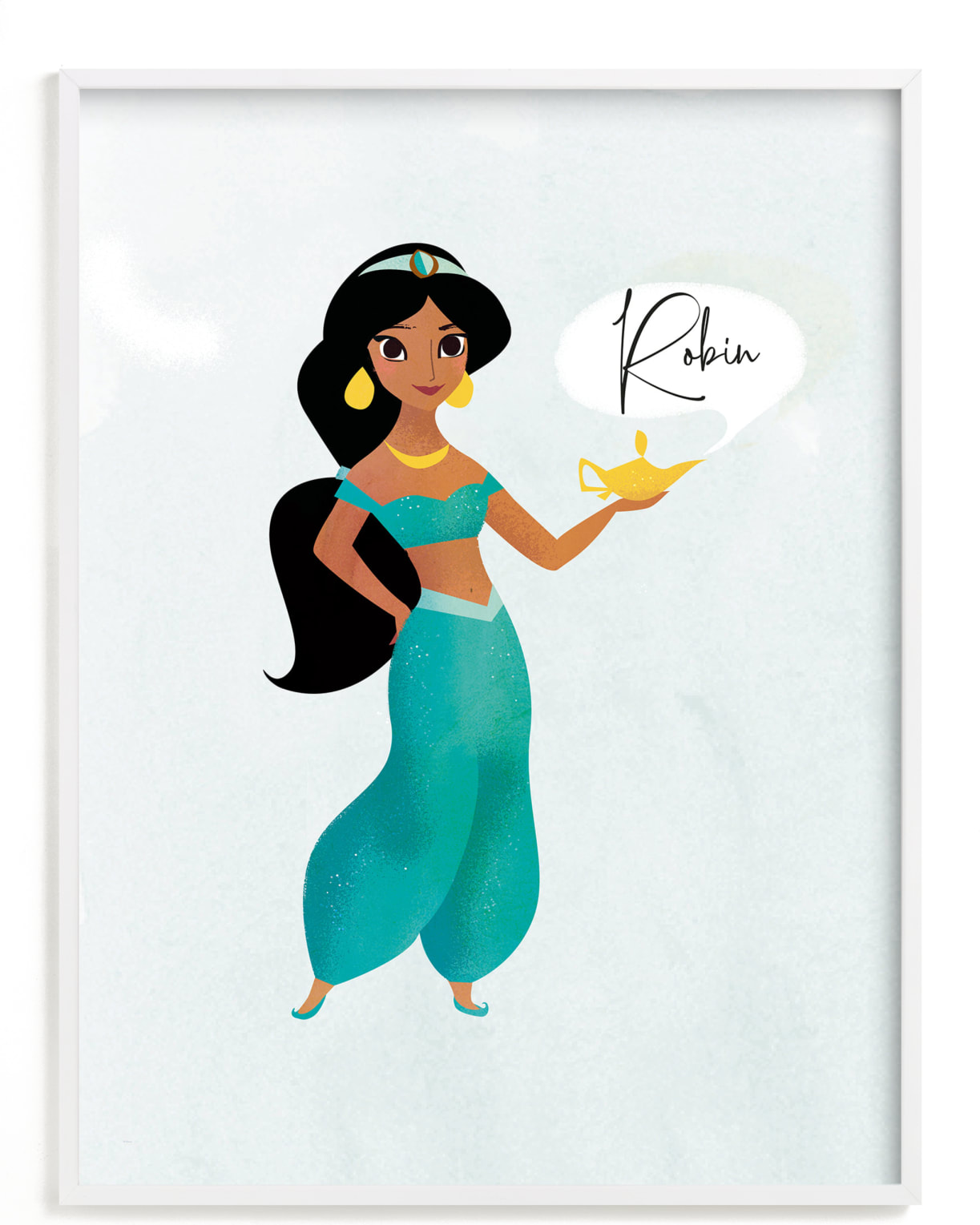 This is a blue disney art by Lori Wemple called A Wish from Disney's Jasmine.