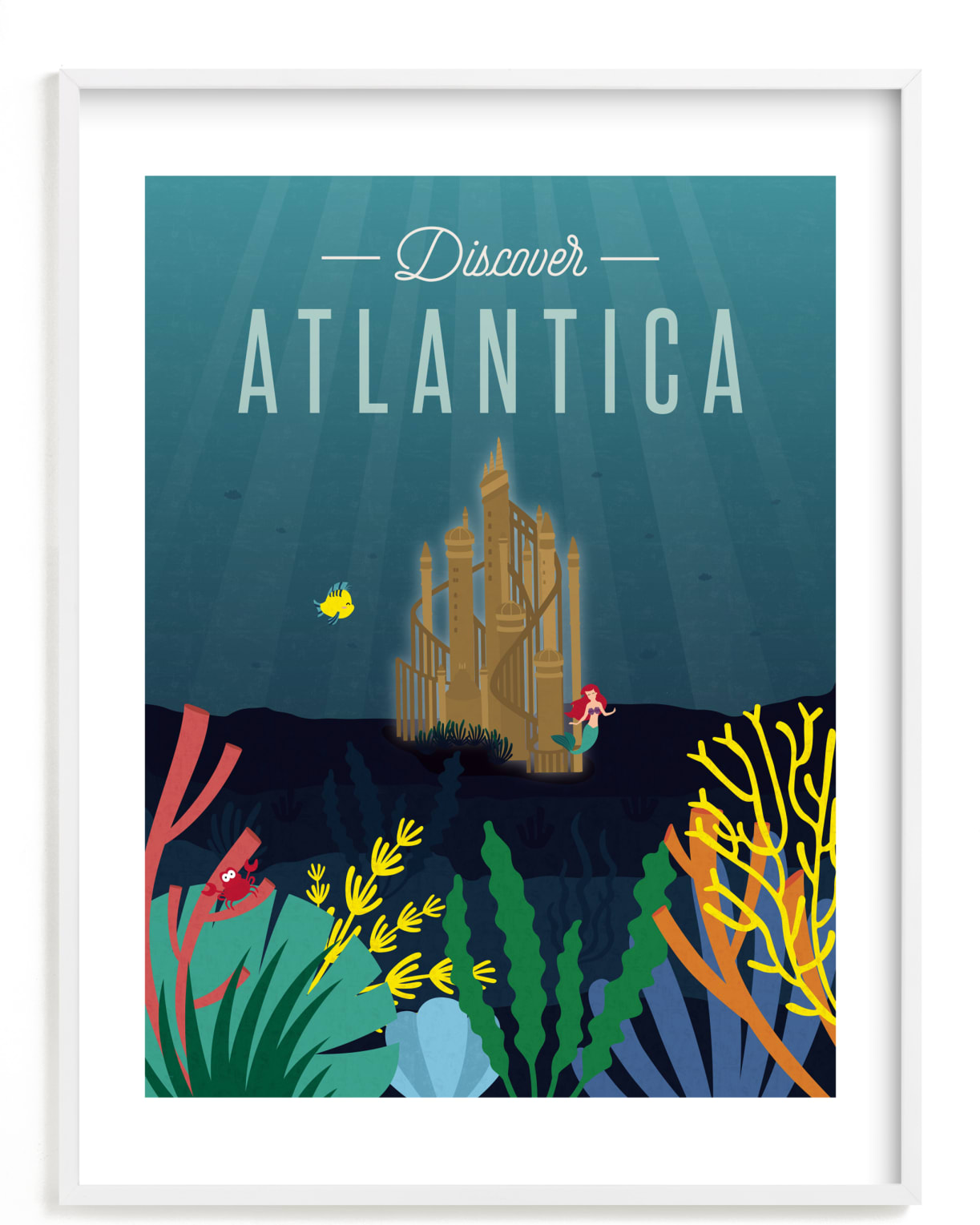 This is a blue disney art by Erica Krystek called Discover Atlantica from Disney's The Little Mermaid.
