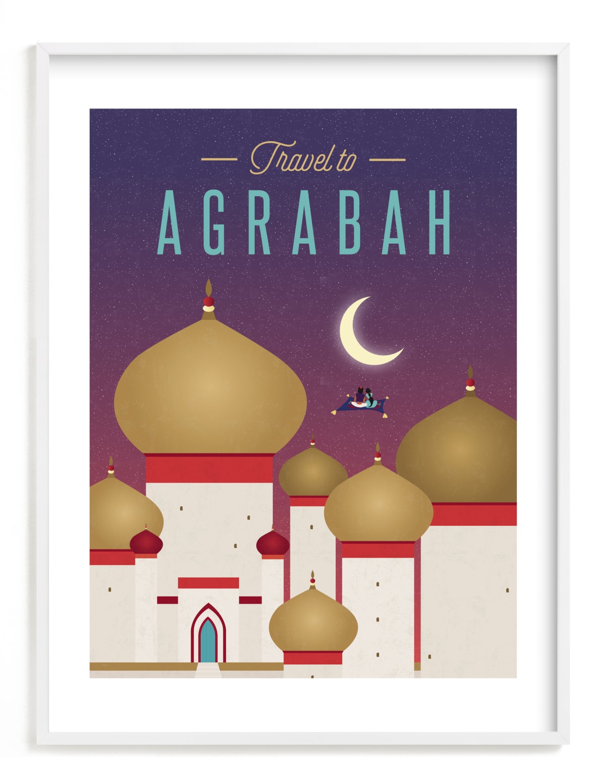 This is a colorful disney art by Erica Krystek called Travel to Agrabah from Disney's Aladdin.