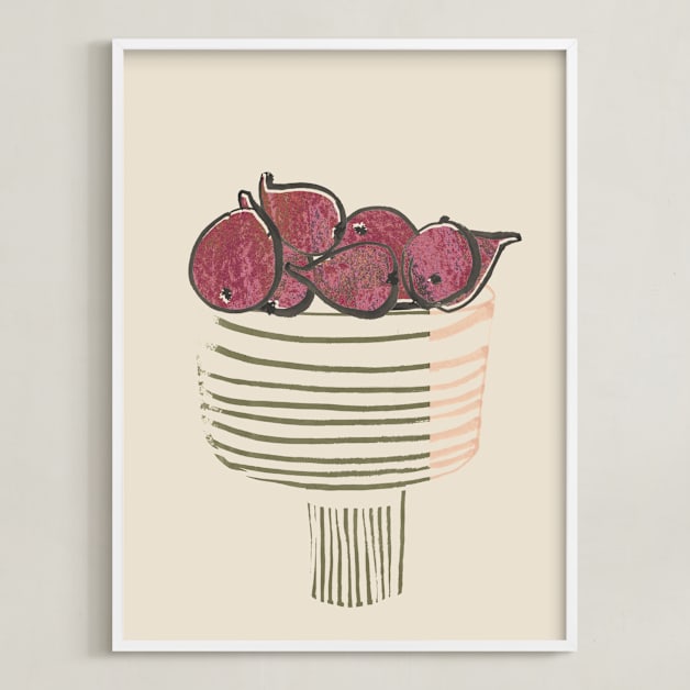 "Bowl of figs" - Art Print in ripen figs burgundy by Bethania Lima - Framed