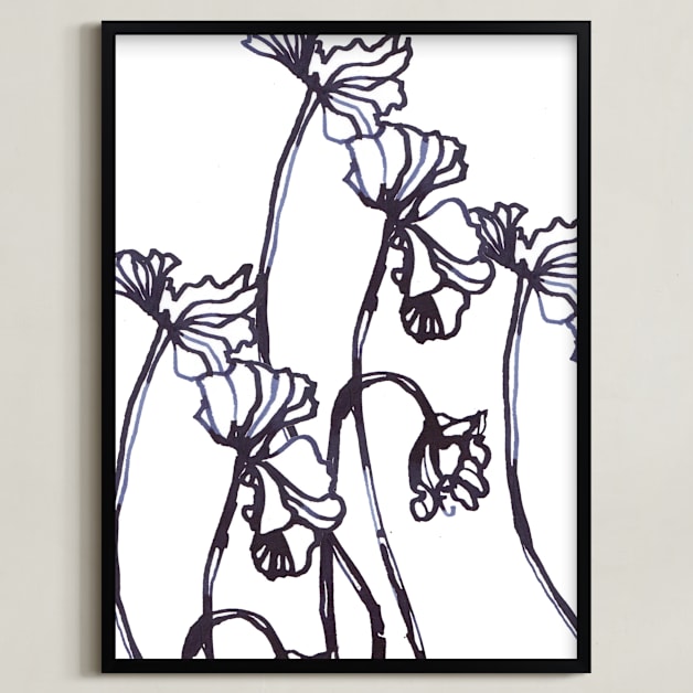 "Ink Cyclamen" - Art Print in inky blue by Sonal Nathwani - Framed
