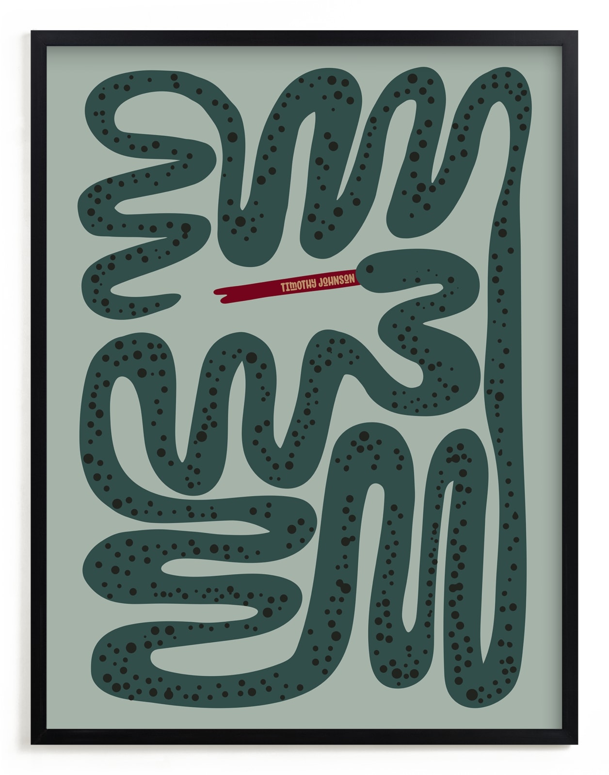 "Squiggly Snake" - Personalized Art Print in Cactus by Jenna Holcomb - Framed