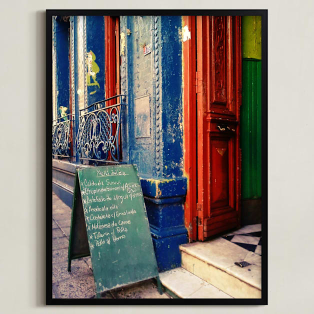 "Menú del Día" - Art Print in Electric Blue by Marco Augusto Ferreira - Framed