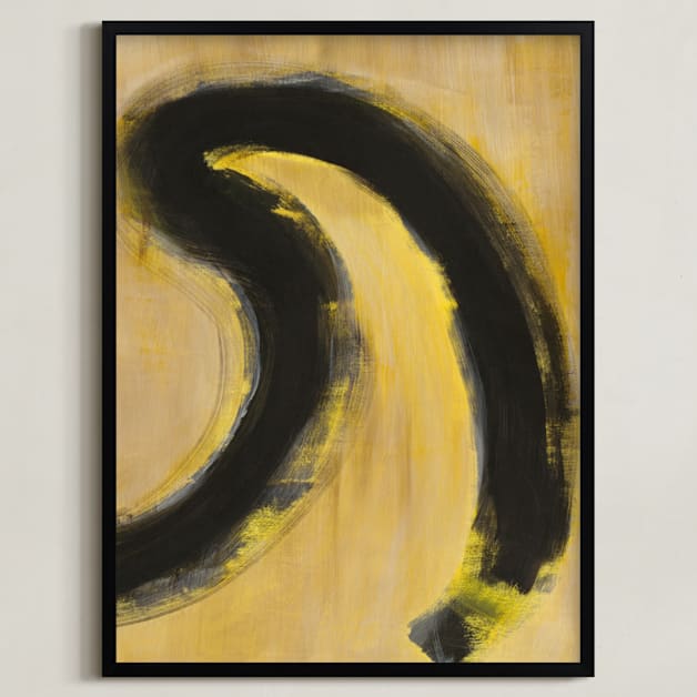 "Black and Yellow Wave Series 2" - Art Print in Black and Yellow by Angela Simeone - Framed
