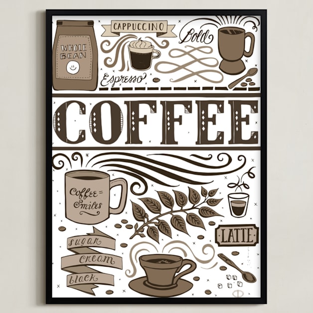 "Coffee Love" - Art Print in Coffee by Cynthia Oswald - Framed