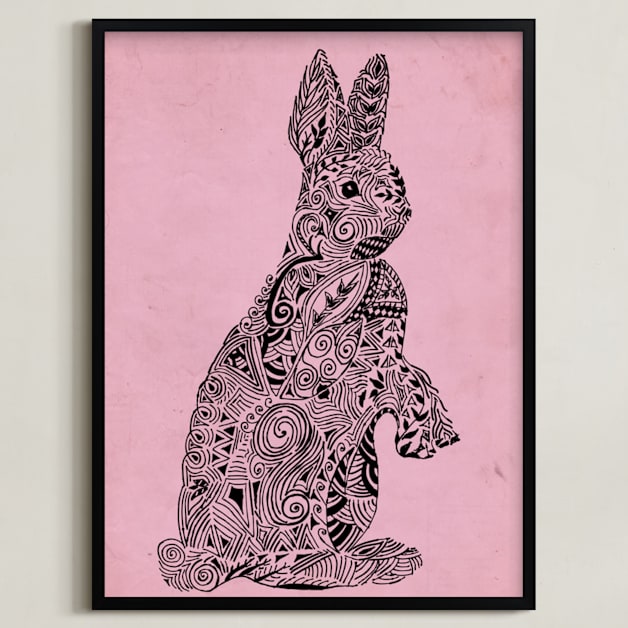 "Rabbit" - Art Print in Pink Bunny by Kanika Mathur - Framed