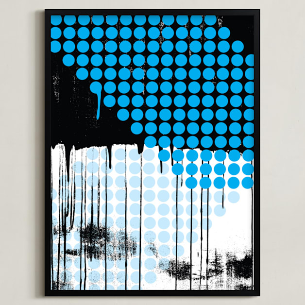 "Blue Rain" - Art Print in Cyan by Amanda Sheil - Framed