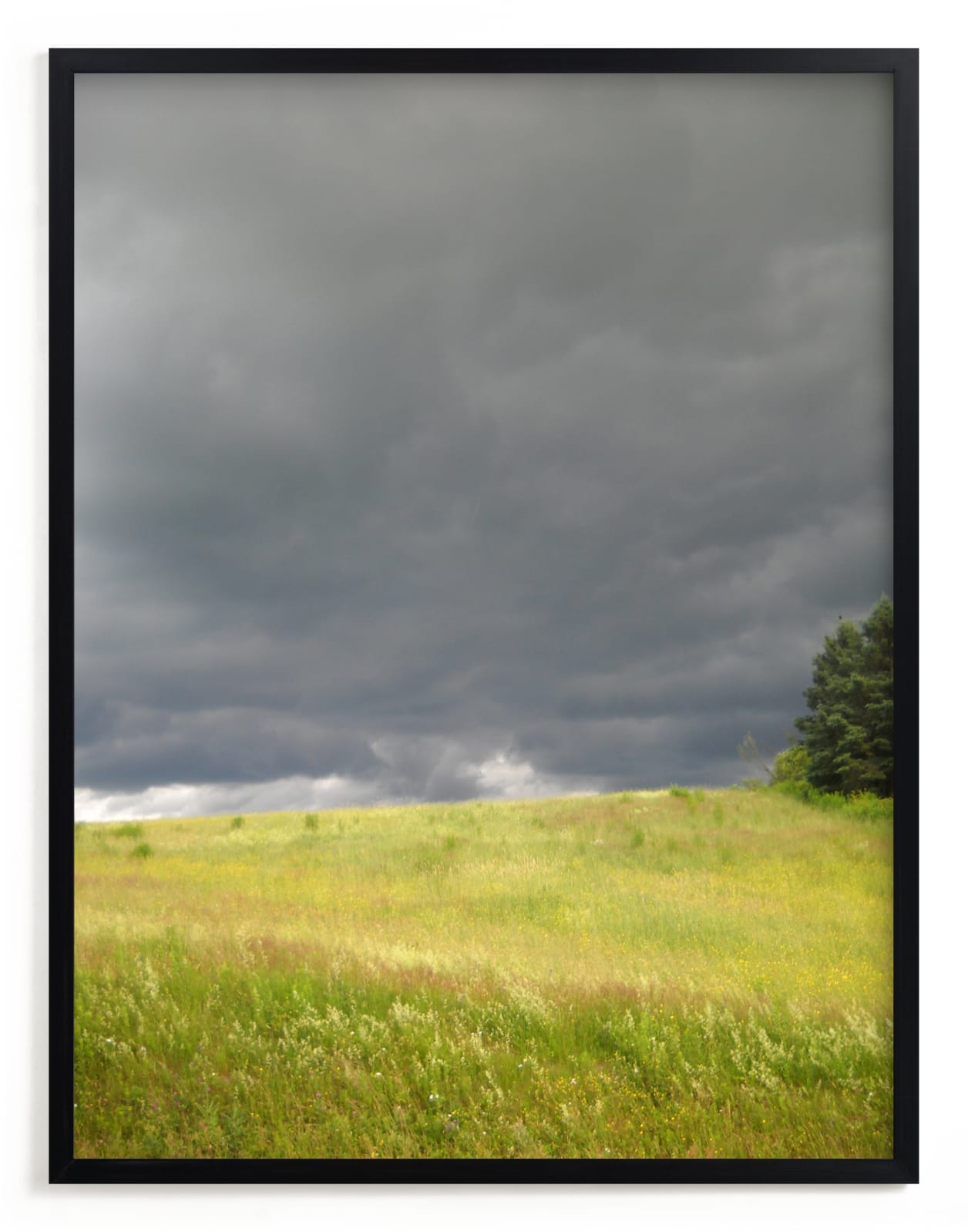 "Green Fields, Bruised Skies " - Art Print by Kate Binns in beautiful frame options and a variety of sizes.