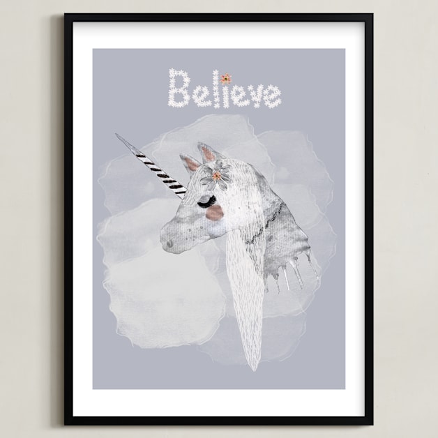 " BELIEVE " - Art Print in Misty Grey by Acadreamia Designs - Framed