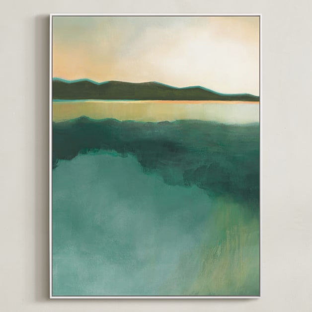 "Tranquil Harbor" - Art Print in Tranquil Green by AlisonJerry - Framed Canvas