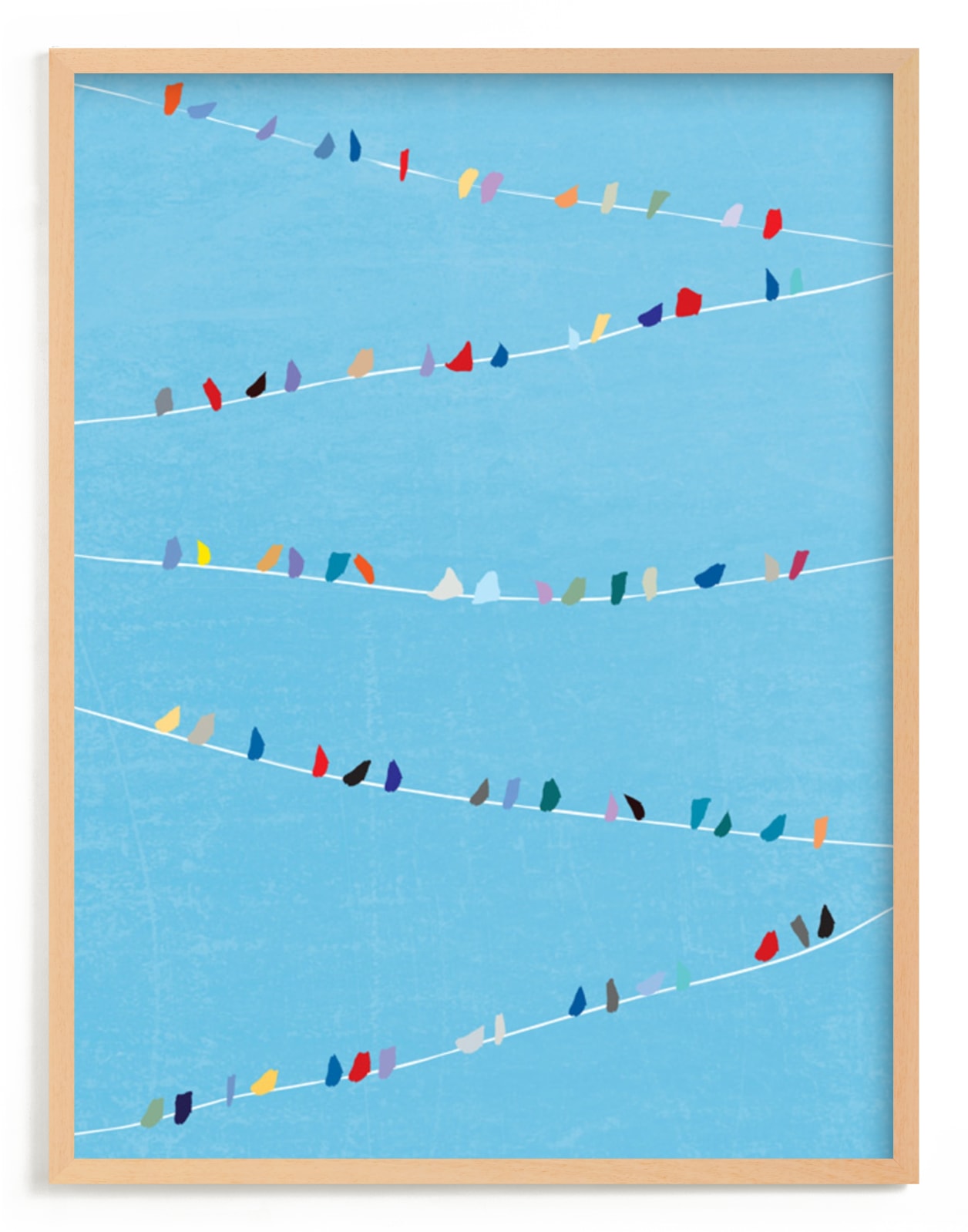 "Birds of Different Feathers" - Art Print in Sky Blue by Lindsay Megahed - Framed