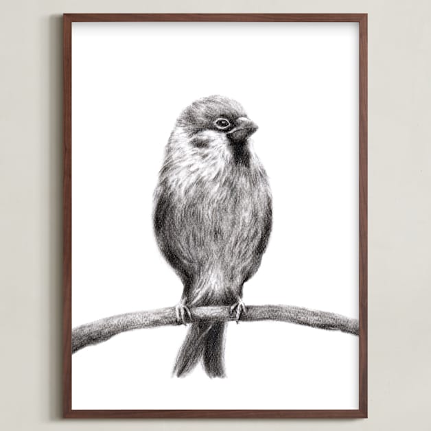 "Little Sparrow" - Art Print in Charcoal by Elly - Framed