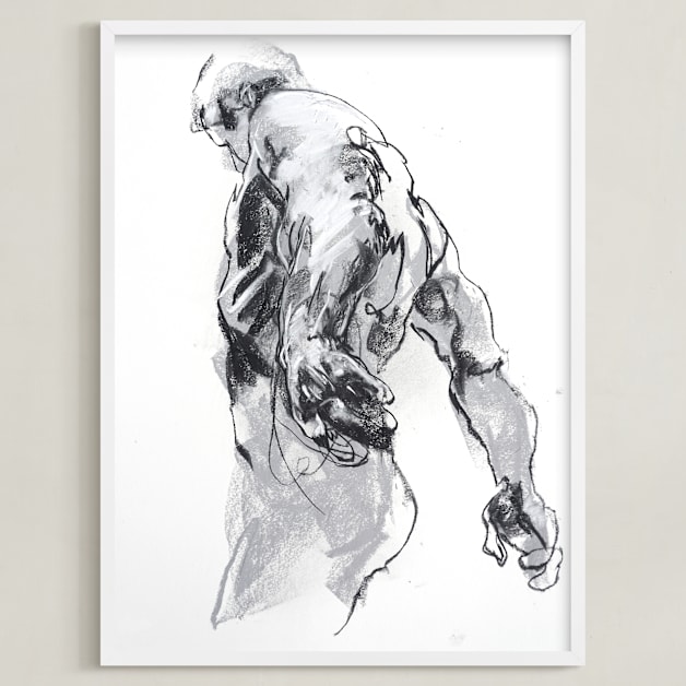 "Drawing 369 - Standing Man" - Art Print in Deep Charcoal by Derek overfield - Framed