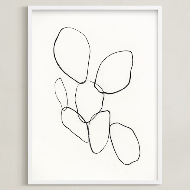 "Cactus Line Drawing" - Art Print in dusty white by Amanda Phelps - Framed