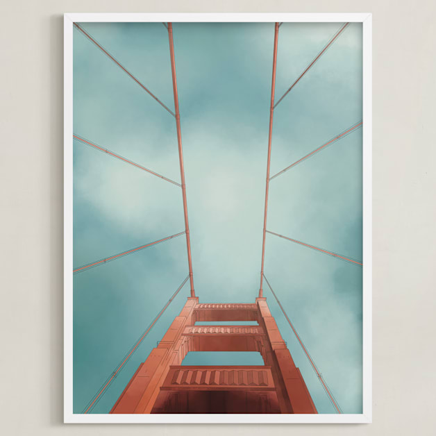 "San Francisco Golden Gate Bridge" - Art Print in Slate Blue by Lauren Cheng - Framed