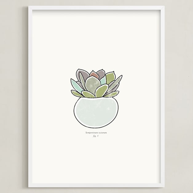 "Succulent figure 1" - Art Print in celadon by Stacey Meacham - Framed
