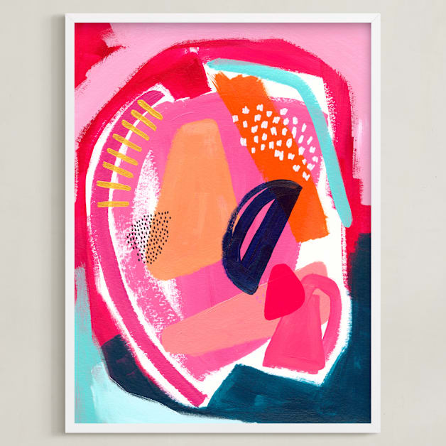 "Picking Strawberries" - Art Print in Bubble Gum Pink by Jennifer McCully - Framed