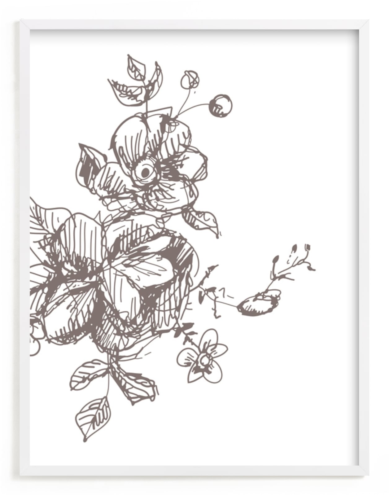"Botanical Sketch 3" - Art Print in warm grey by Phrosné Barwood - Framed