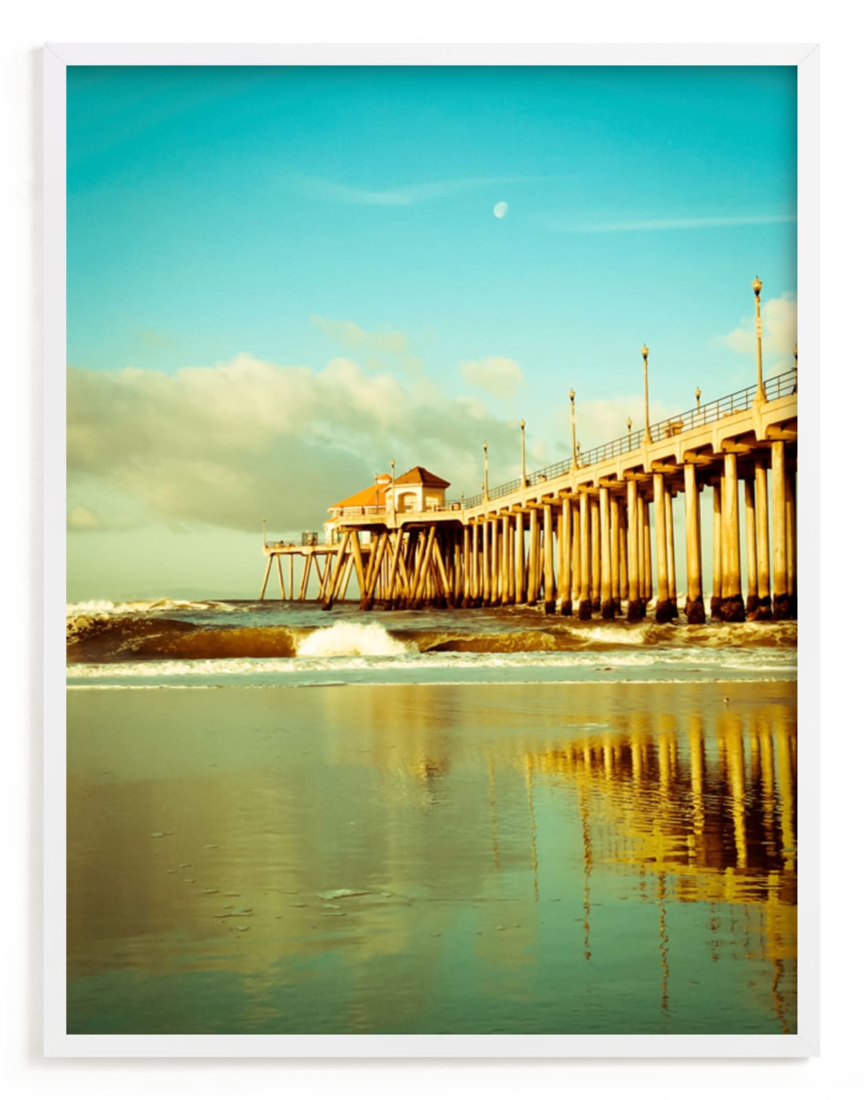 "Huntington Beach Pier Reflections" - Art Print by Debra Butler in beautiful frame options and a variety of sizes.