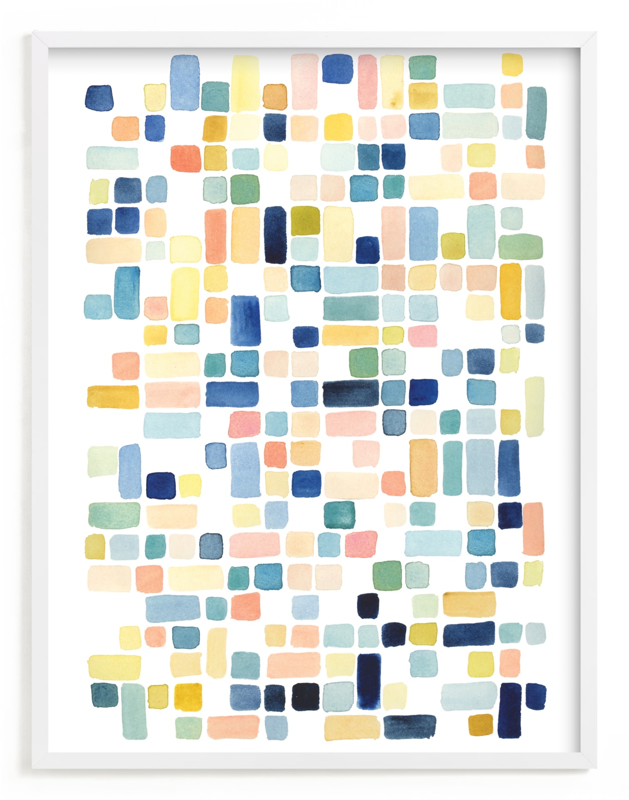 "Blue and Peach Squares" - Art Print by Yao Cheng Design in beautiful frame options and a variety of sizes.