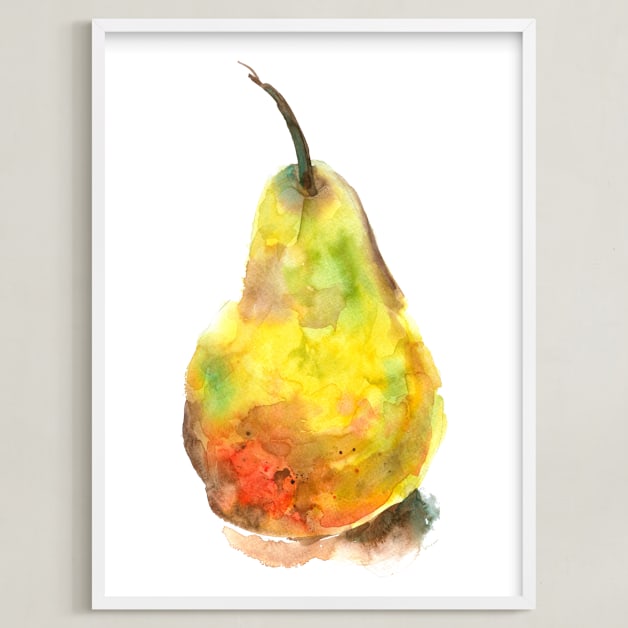 "Solo Pear" - Art Print in Yellow by Joseph Weber - Framed