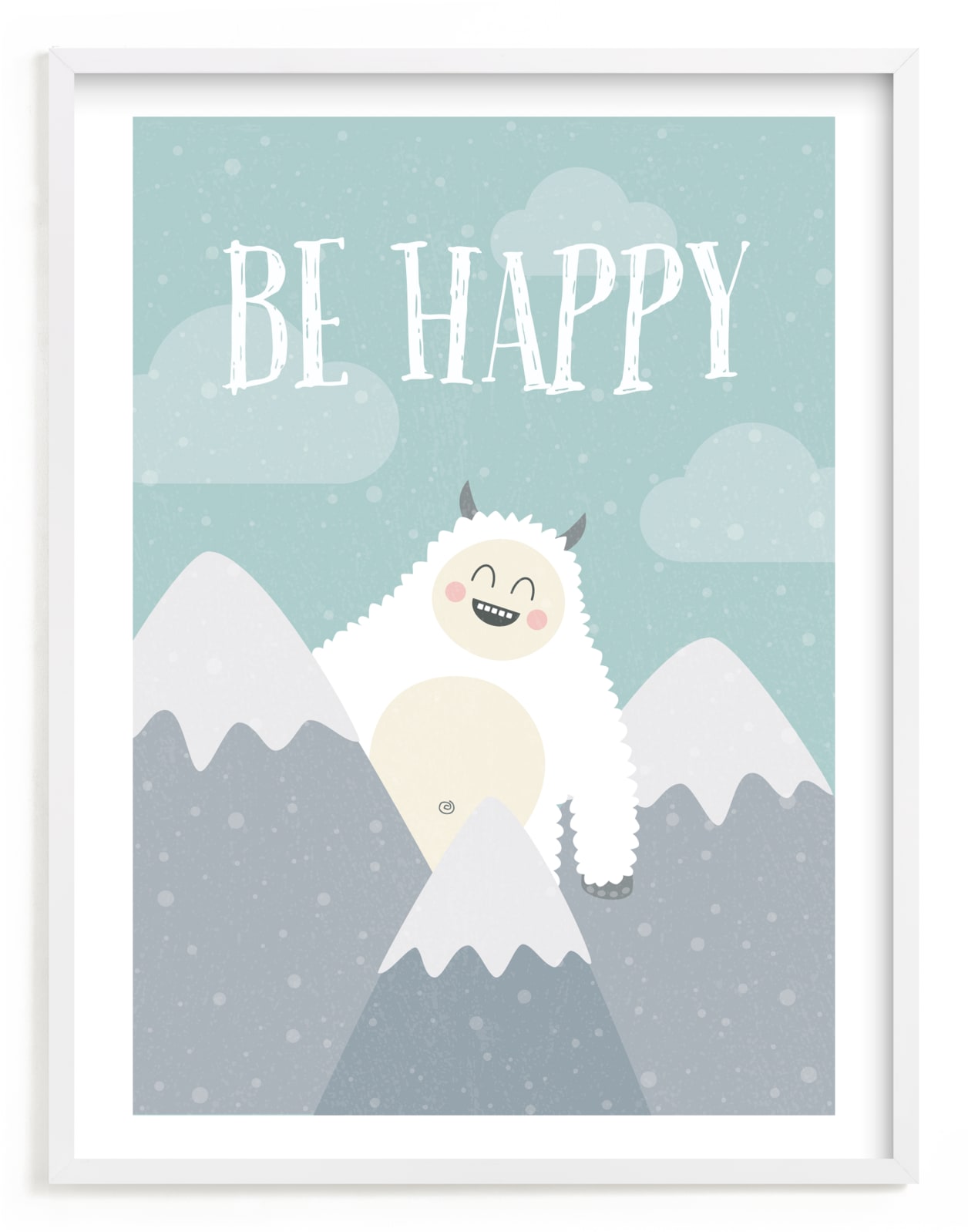 "Be Happy Yeti" - Art Print by Chelsey Scott in beautiful frame options and a variety of sizes.