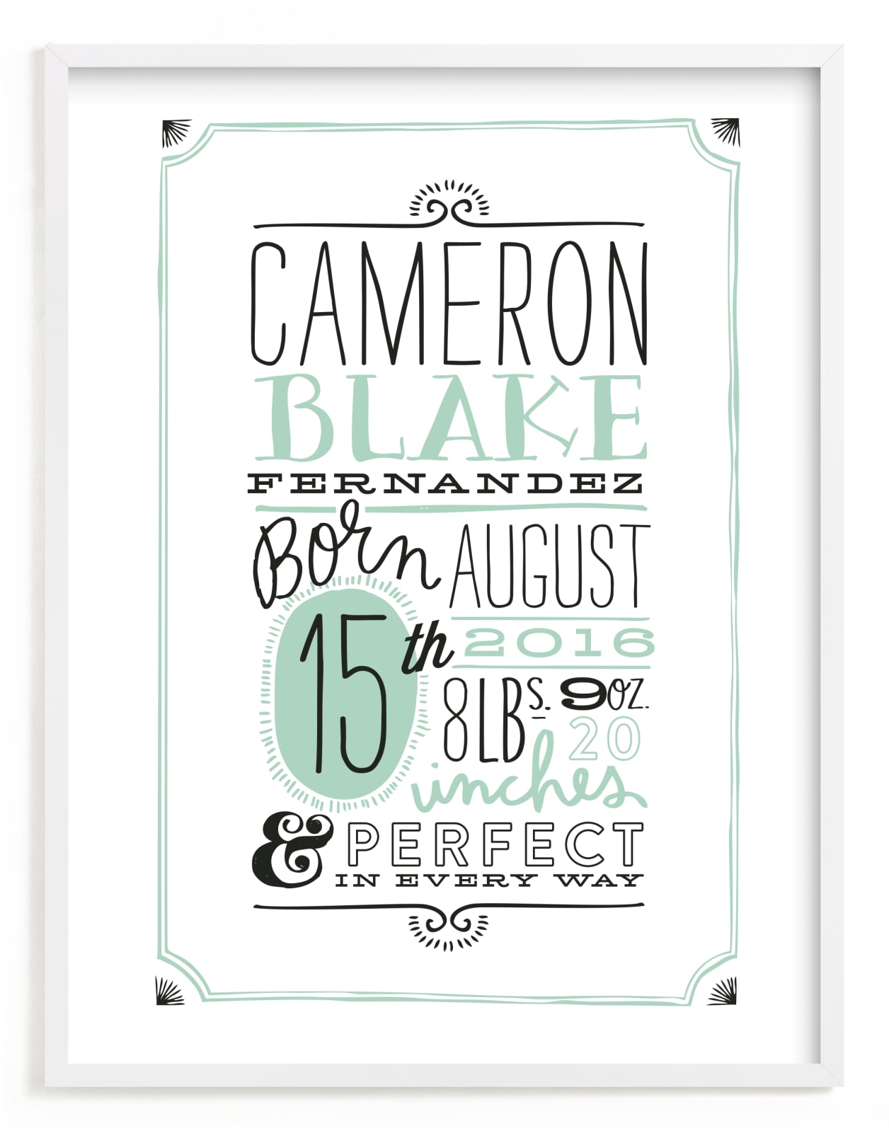"Vintage Info" - Personalized Art Print in Mint by Alethea and Ruth - Framed
