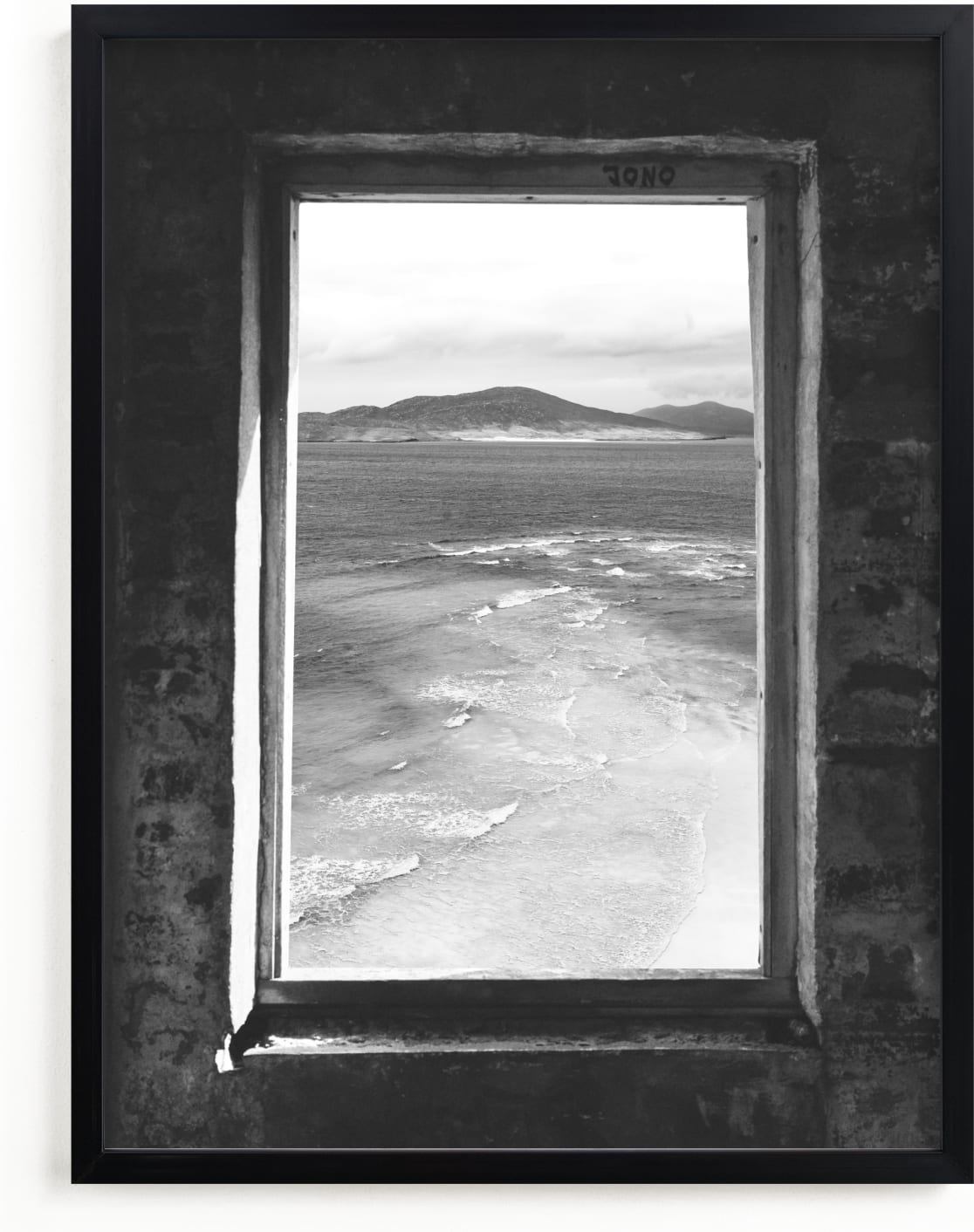 This is a black and white art by Kamala Nahas called Room With a View I.