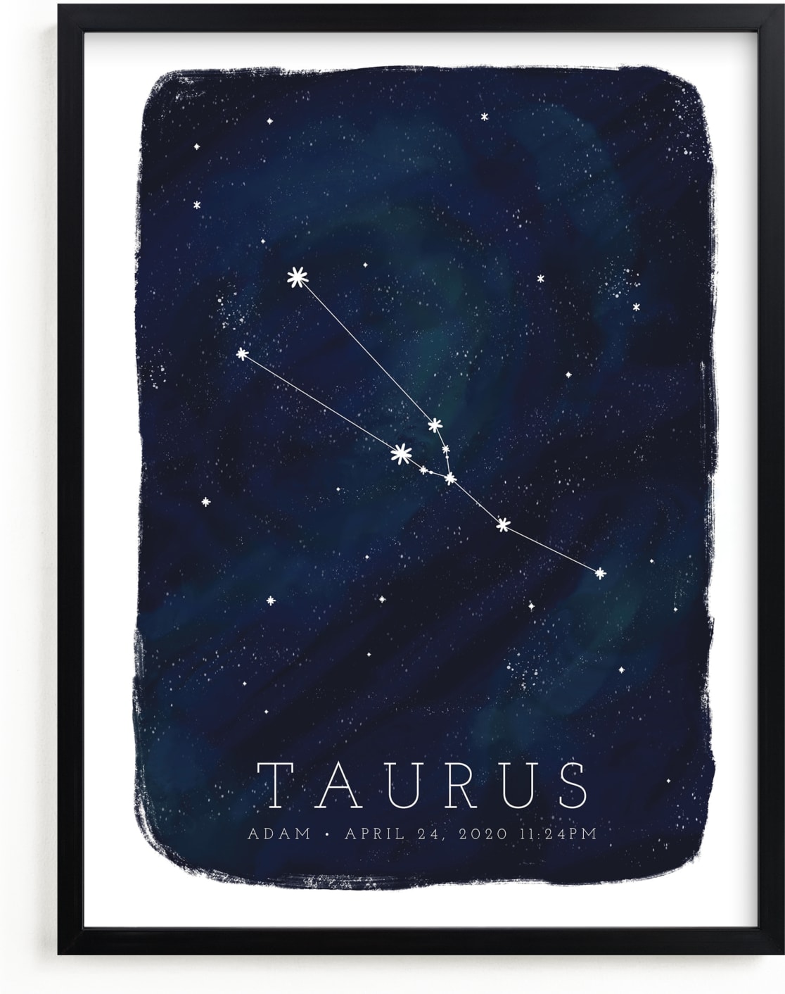 This is a blue personalized art for kid by Ashley Presutti Beasley called Zodiac Constellation Taurus.