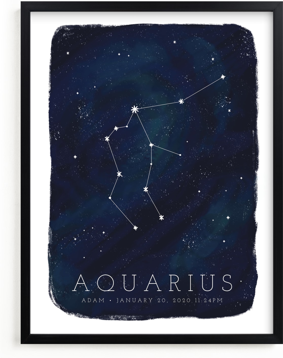 This is a blue personalized art for kid by Ashley Presutti Beasley called Zodiac Constellation Aquarius.