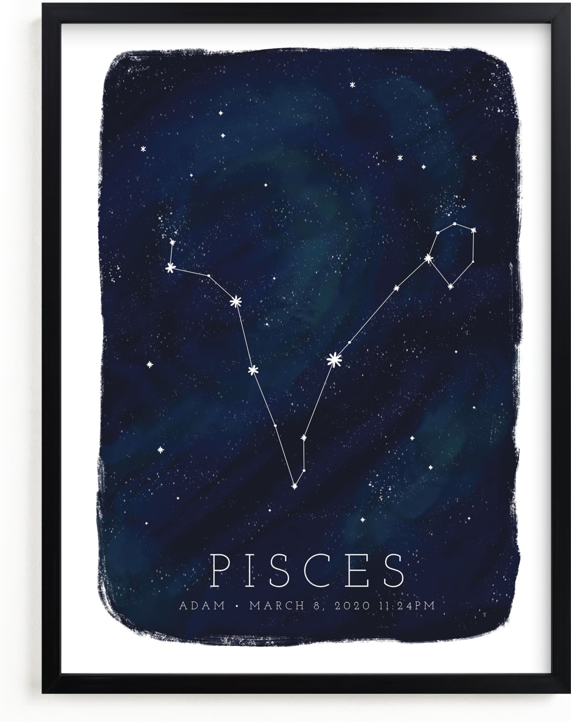 This is a blue personalized art for kid by Ashley Presutti Beasley called Zodiac Constellation Pisces.