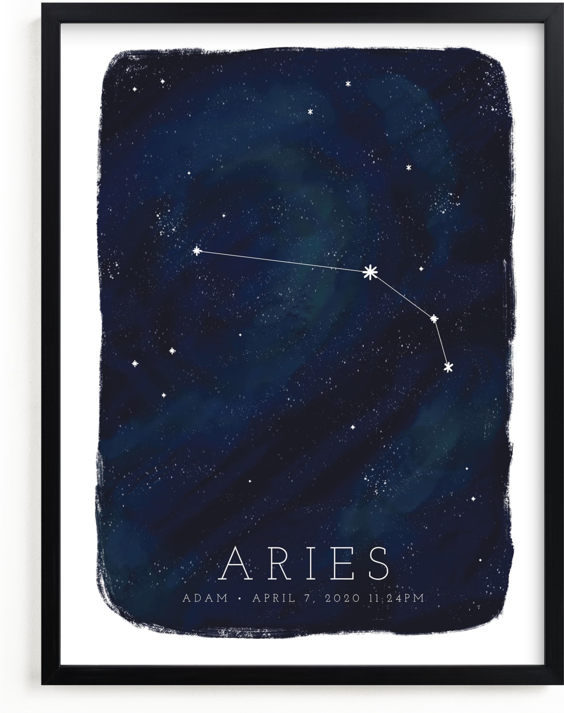 This is a blue personalized art for kid by Ashley Presutti Beasley called Zodiac Constellation Aries.