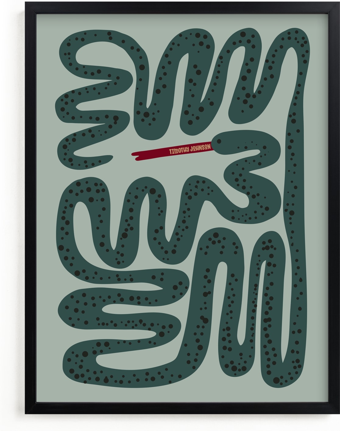 This is a black, green personalized art for kid by Jenna Holcomb called Squiggly Snake.