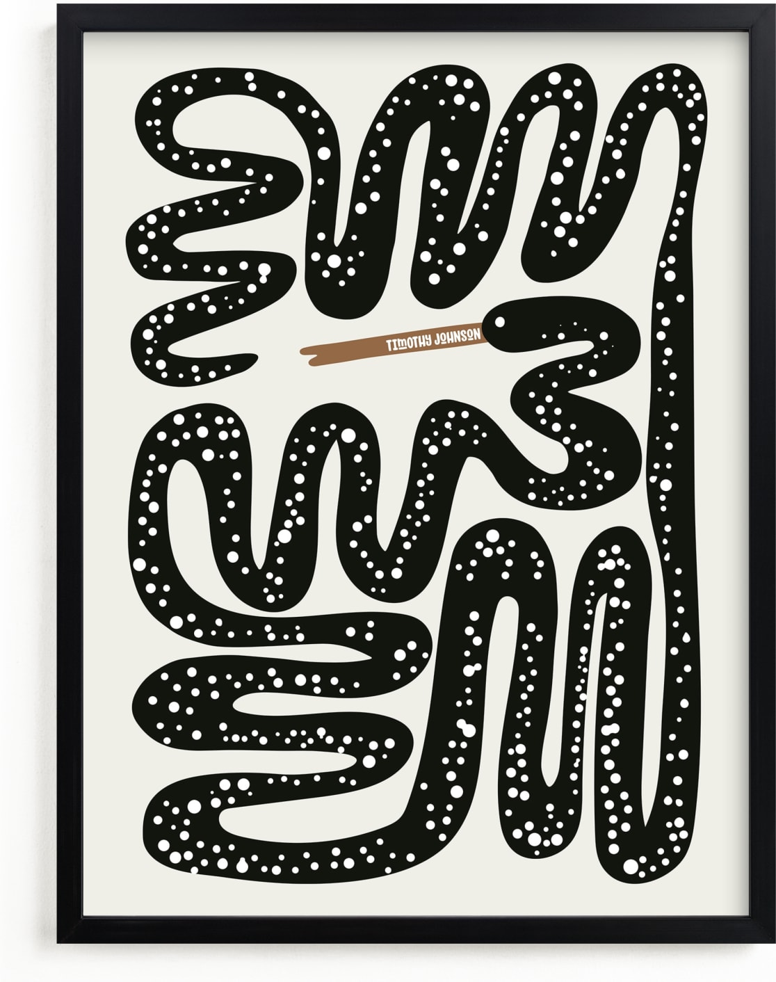 This is a black personalized art for kid by Jenna Holcomb called Squiggly Snake.