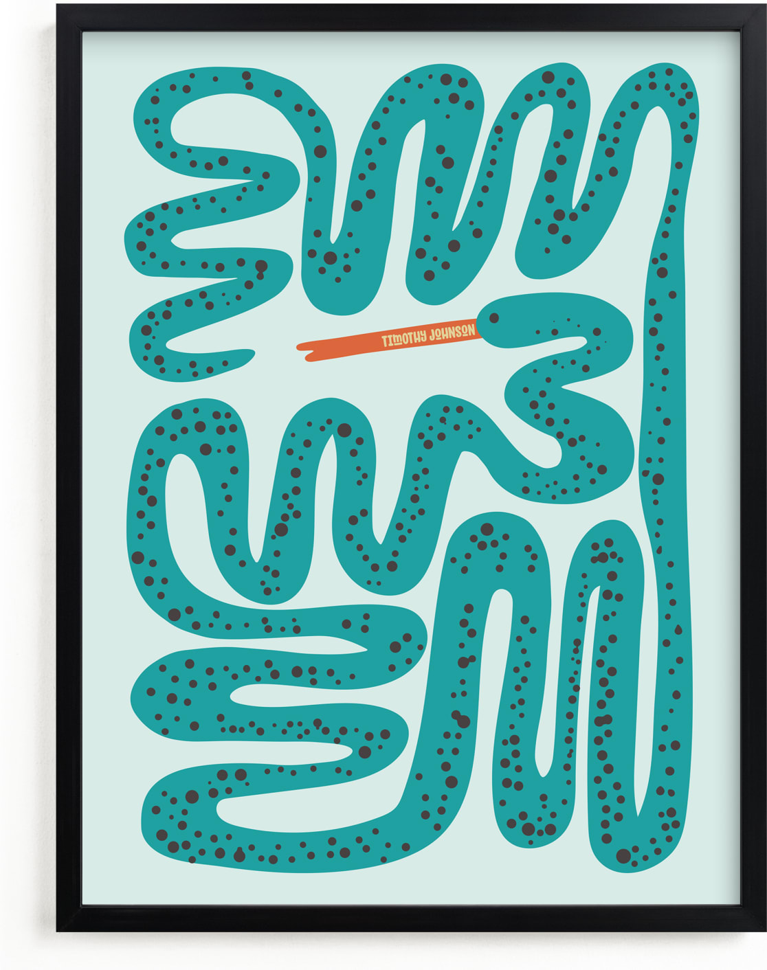 This is a blue personalized art for kid by Jenna Holcomb called Squiggly Snake.