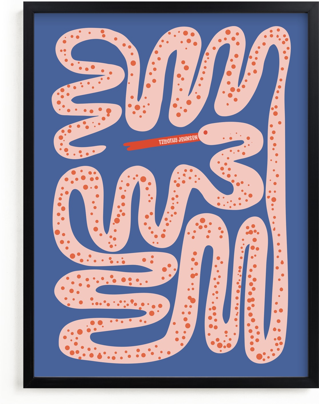This is a blue personalized art for kid by Jenna Holcomb called Squiggly Snake.
