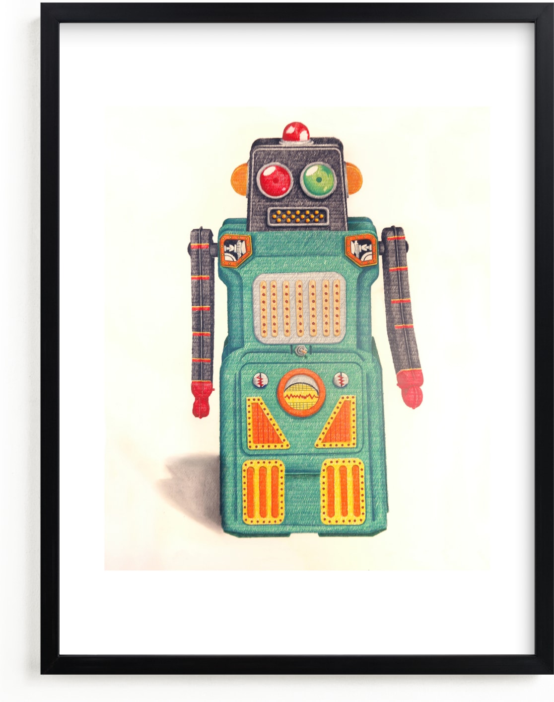 This is a green kids wall art by Ed Hogan called Robot Green.