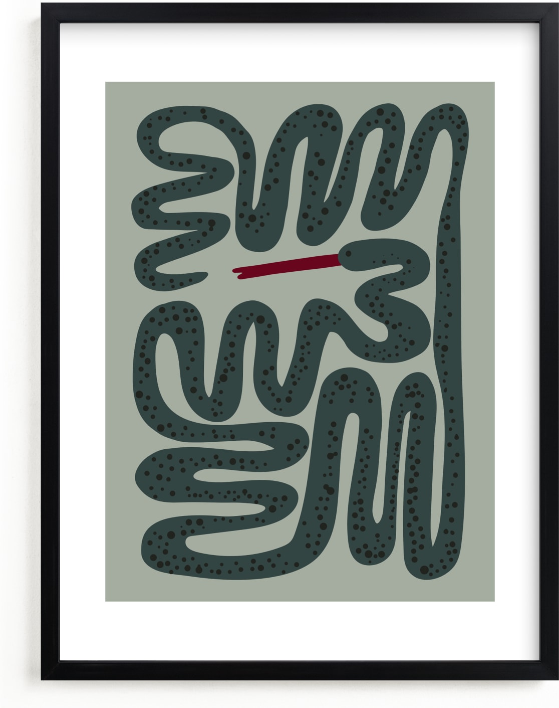 This is a black, green art by Jenna Holcomb called Squiggly Snake.