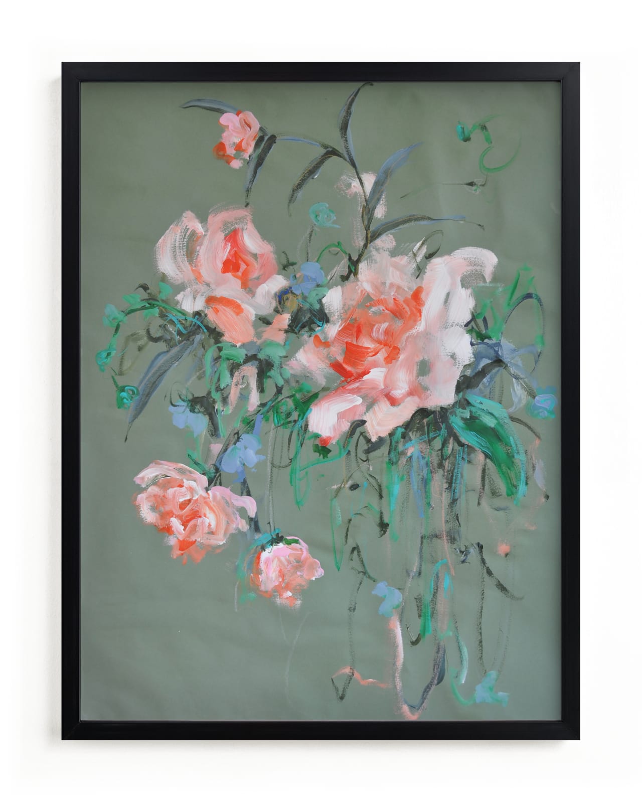 "Arrangement in Rose & Teal" - Limited Edition Art Print by Sonal Nathwani in beautiful frame options and a variety of sizes.