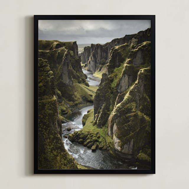 "Icelandic Canyon" - Art Print in Moss by Taryn Schumacher - Framed