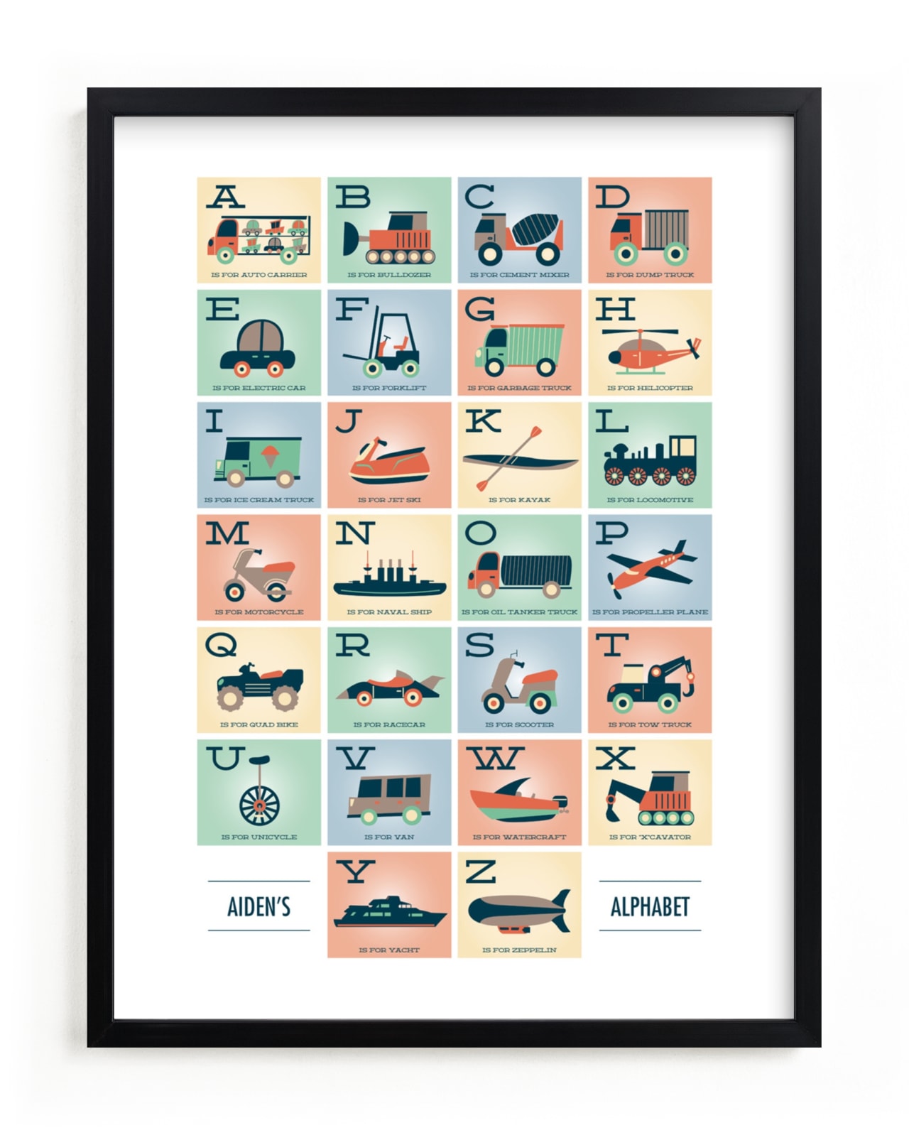 "Alphabet in Motion" - Custom Open Edition Children's Art Print by Erica Krystek in beautiful frame options and a variety of sizes.
