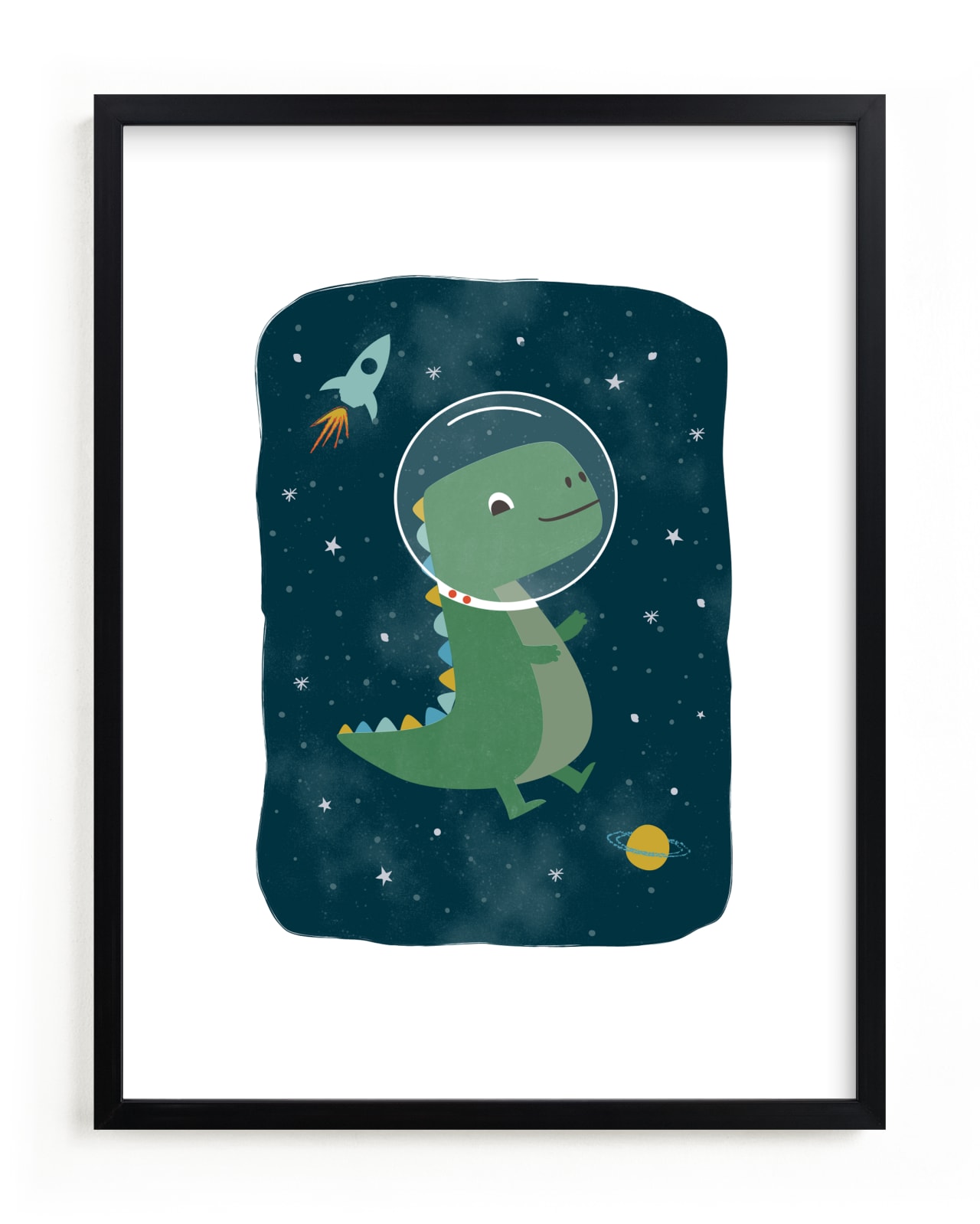 "Dinos in space" by Annie Holmquist in beautiful frame options and a variety of sizes.