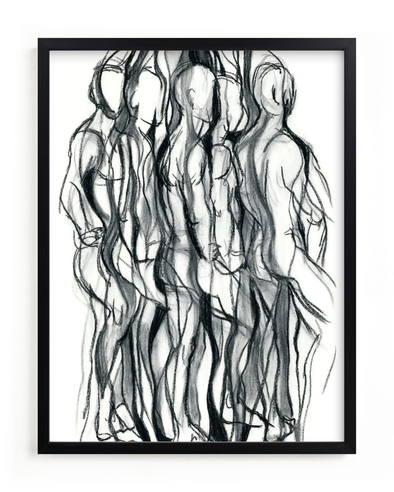 "Turn, Abstract Charcoal drawing" - Art Print in Black & White by Kathleen Ney - Framed