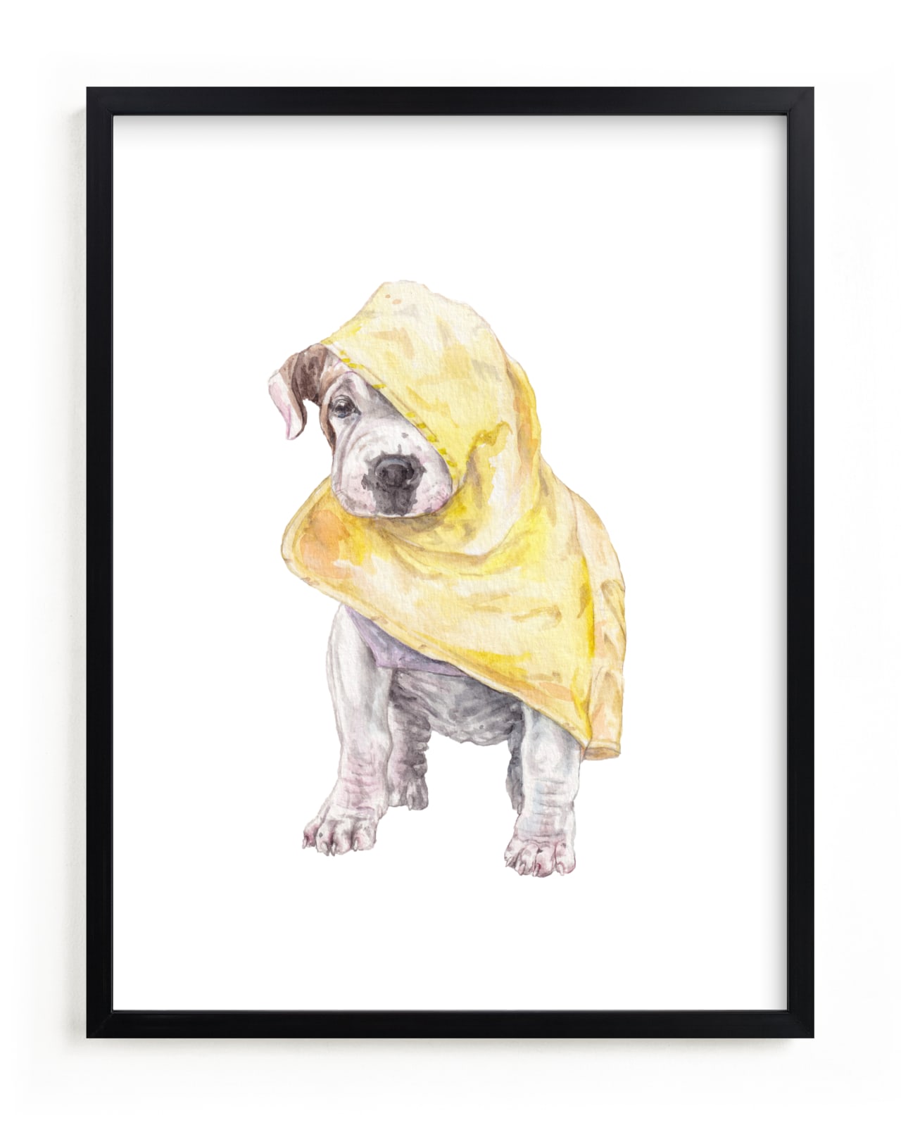 "Rainy Day Pup" - Art Print by Lauren Rogoff in beautiful frame options and a variety of sizes.